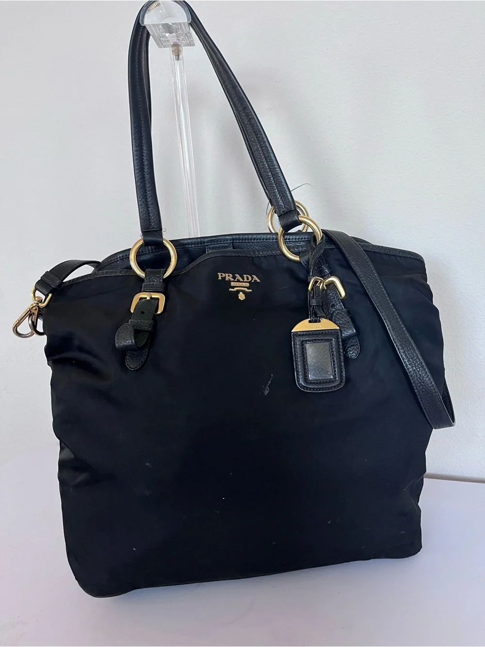 PRADA NYLON AND LEATHER TOTE.